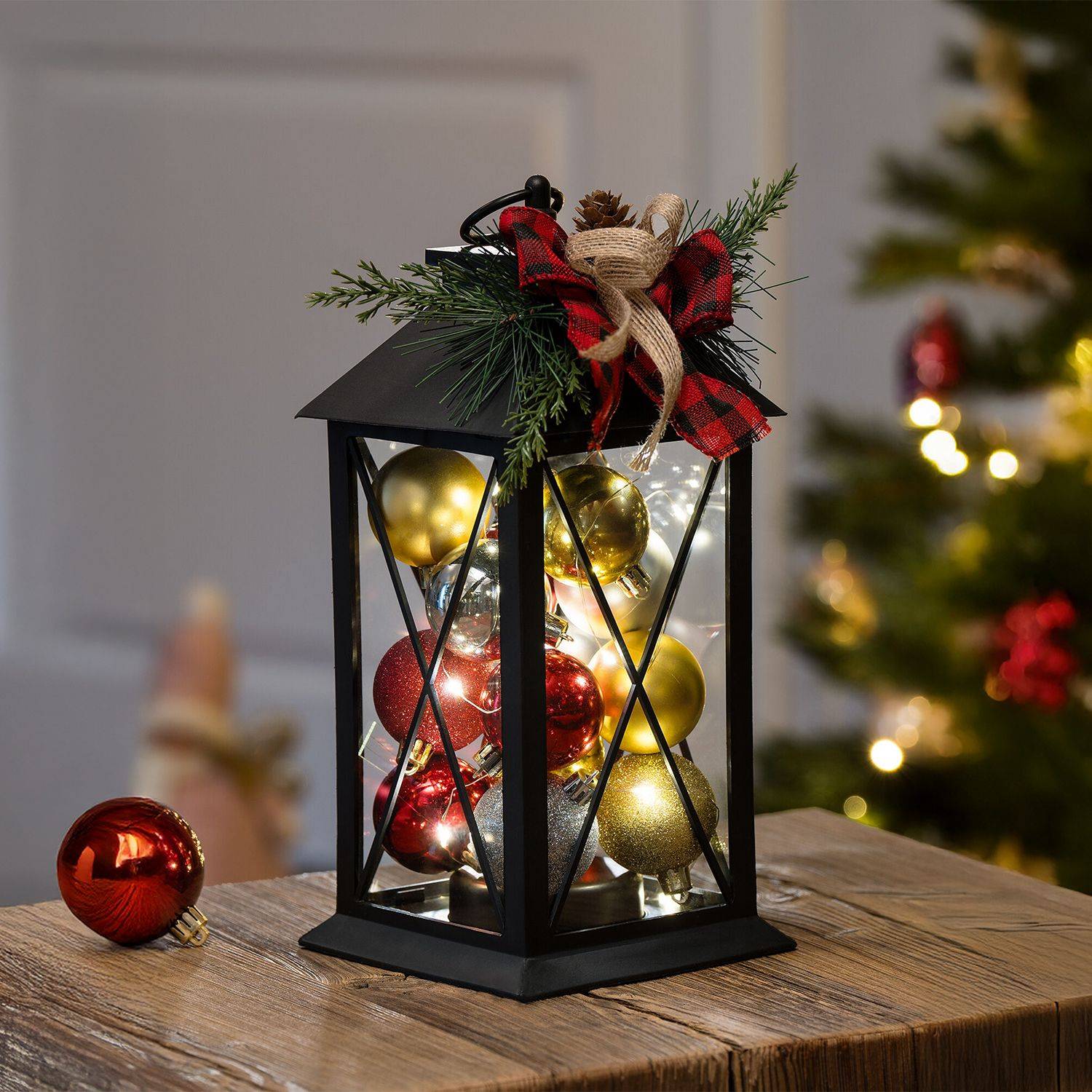 LED Laterne X'mas mit 15 Micro-LEDs und Timerfunktion