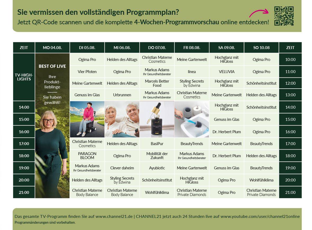 CHANNEL21 Programm, Seite 1 | gerader Monat