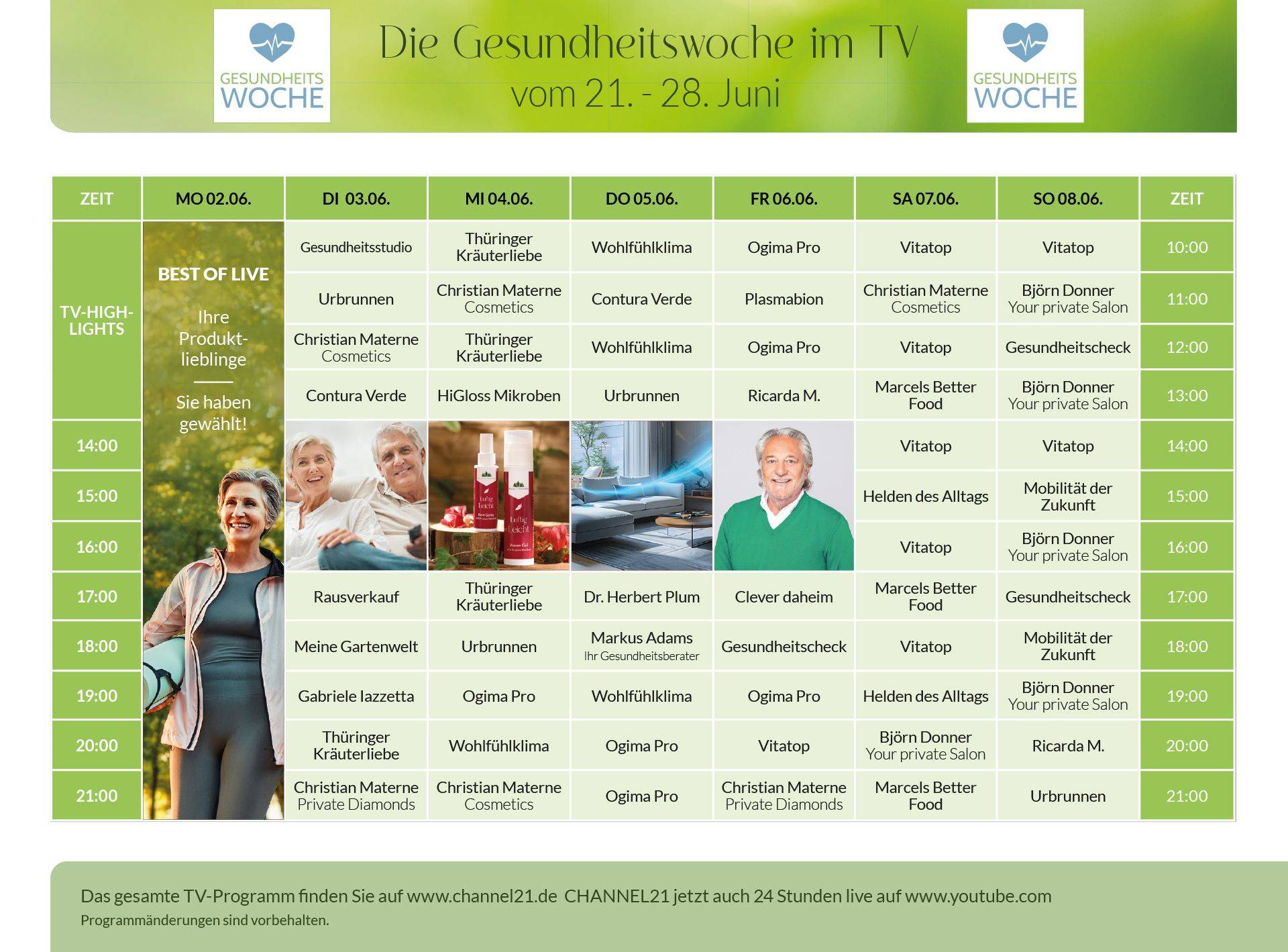 CHANNEL21 Programm, Seite 1 | gerader Monat