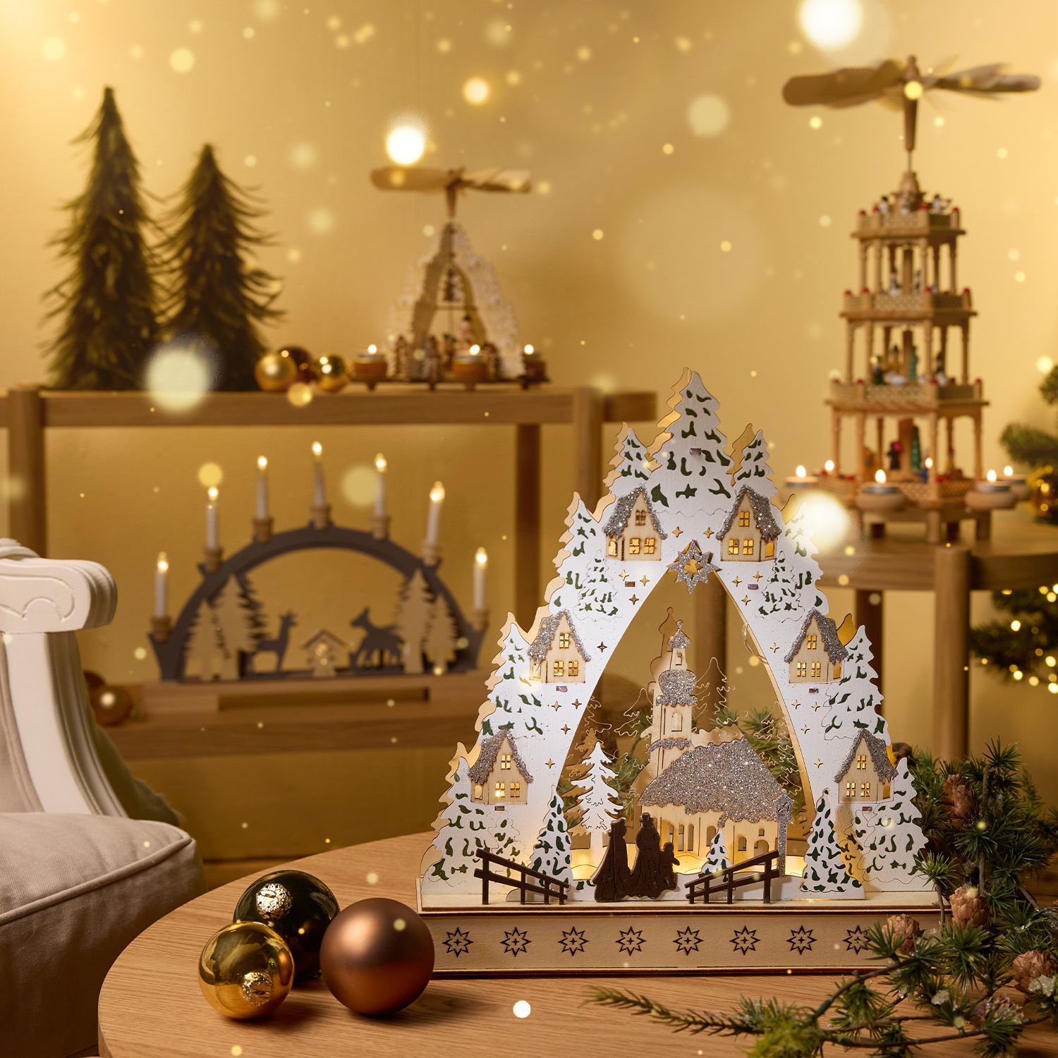 Weihnachtliche Holzdekorationen