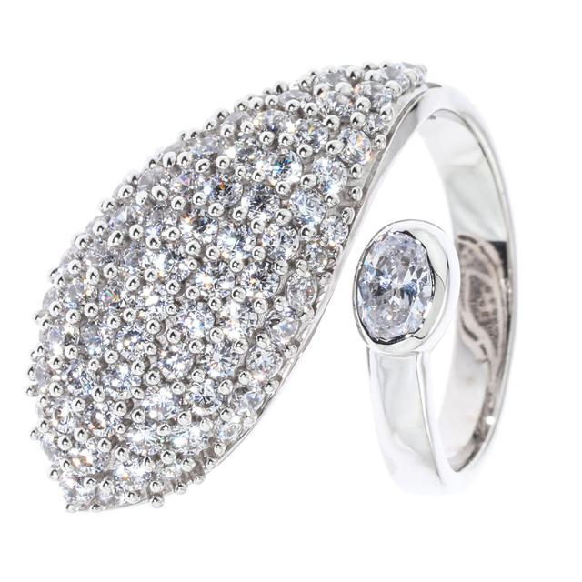 Produktbild von Croisé-Ring "Leaf of Glamour", Zirkonia, rhodiniert