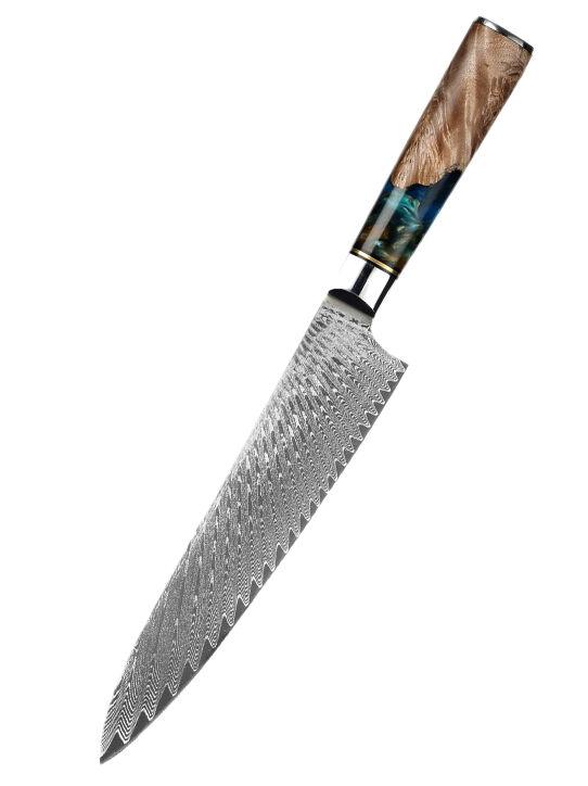 Produktbild von Damast Kochmesser "Mikkusu" inklusive Klingenschutz für dauerhafte Schärfe, 37,5 cm