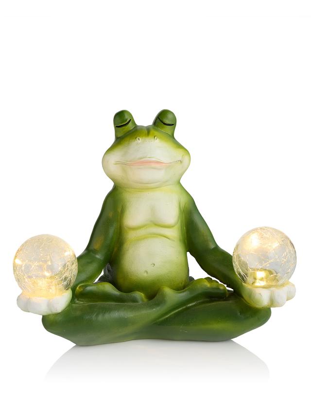 Produktbild von Gartenfigur "Yoga-Frosch" mit 2 LED-Kugeln und Solar
