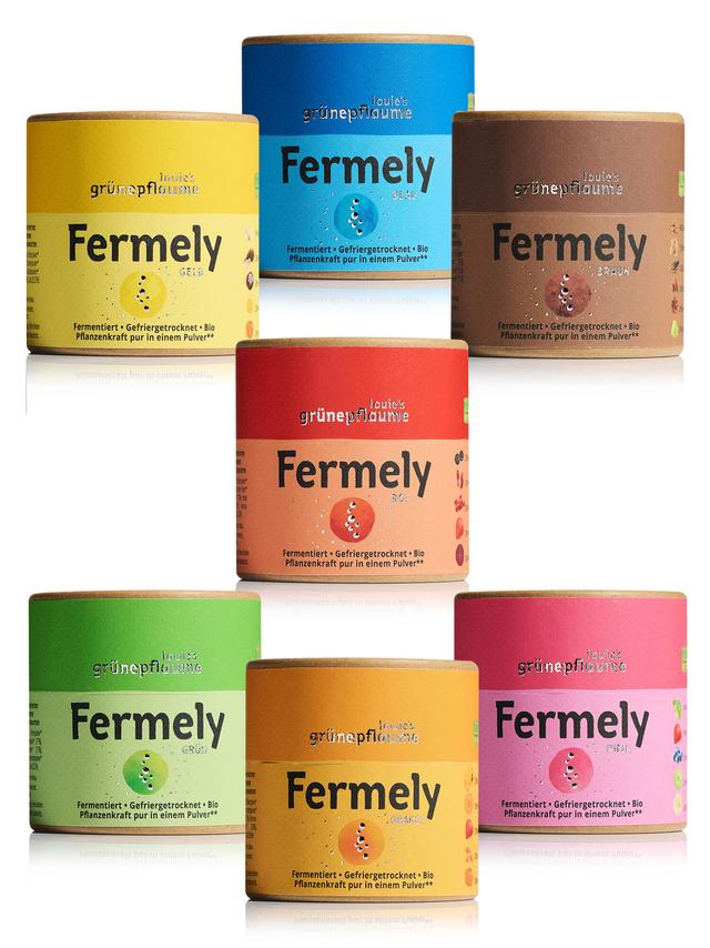 Produktbild von louie's grünepflaume Bio-Pulver-Set "Fermely" auf Basis fermentierter & gefriergetrockneter Obst-, Gemüse- und Pflanzenzutaten, 7x 70 g