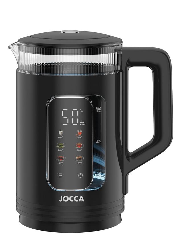 Produktbild von Jocca Glas Wasserkocher "Easy Touch" mit Touchscreen, Temperaturwahl, Warmhaltefunktion, LED Licht, 1,5 l