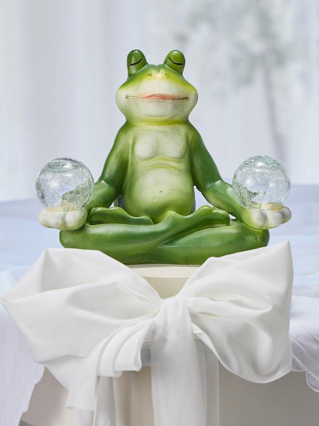 Produktbild von Gartenfigur "Yoga-Frosch" mit 2 LED-Kugeln und Solar