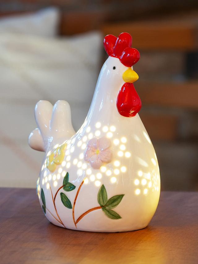Produktbild von LED Lampe "Keramikhuhn Pollo" aus Keramik, mit LEDs und Timerfunktion, Größe L