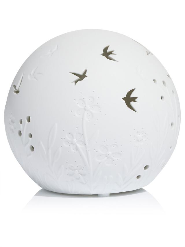 Produktbild von Tischlampe aus Keramik in Kugelform mit Vogelmotiv, E14, 16 cm, 25 W