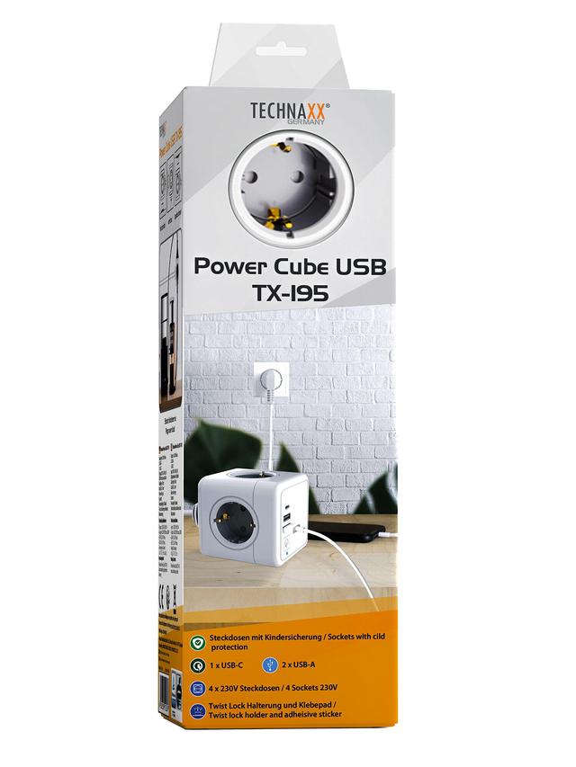 Produktbild von Technaxx Steckdosenleiste "USB TX-195" Vier 230V-Steckdosen und drei USB-Anschlüsse für simultanes Laden