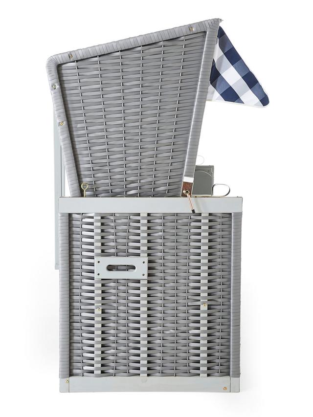 Produktbild von Strandkorb im maritimen Design, LED Beleuchtung, verstellbare Rückenlehne, ausziehbare Fußstütze, inkl. Zier- u. Nackenkissen