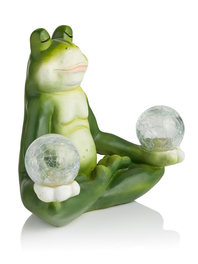 Produktbild von Gartenfigur "Yoga-Frosch" mit 2 LED-Kugeln und Solar