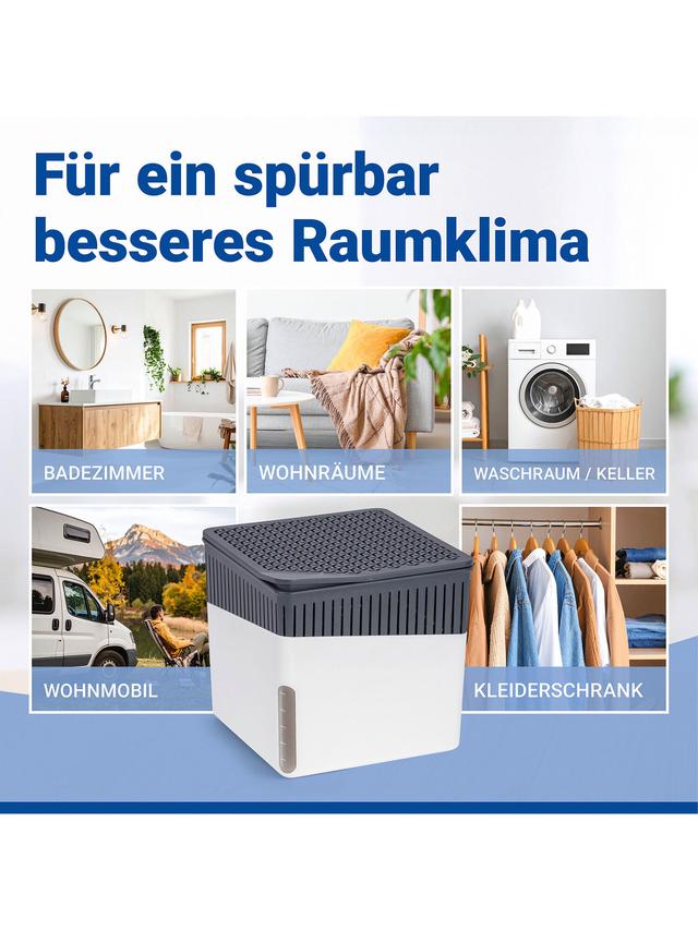 Produktbild von Raumentfeuchter "Cube" Gehäuse & Nachfüllpackung, für bis 80 qm2, gegen Feuchtigkeit und Gerüche, 2er-Set