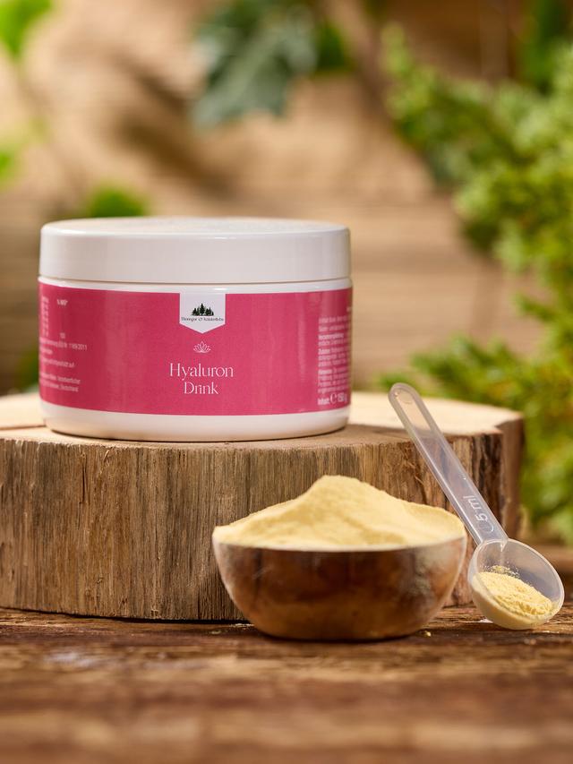 Produktbild von "Hyaluron Drink"-Set mit Hyaluronsäure & Biotin, Pulver, Monatsvorrat & fitvia Thermoflasche Zuckerwatte, 500 ml