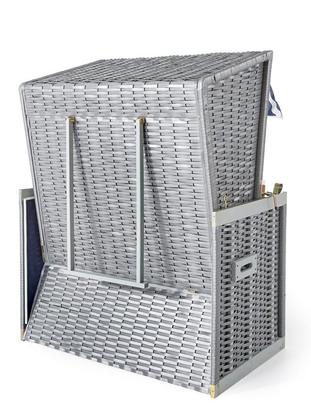 Produktbild von Strandkorb im maritimen Design, LED Beleuchtung, verstellbare Rückenlehne, ausziehbare Fußstütze, inkl. Zier- u. Nackenkissen