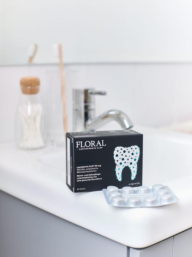 Produktbild von Floral Probiotische Zahnprophylaxe "Fresh Mint" mit AB-Dentalac® & Lactoferrin CLN®, Lutschtabletten