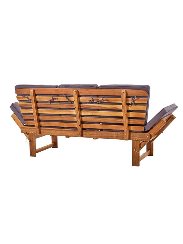 Produktbild von Gartenbank aus massiven Akazienholz, Sitzbank, Liege, Sitzmöbel mit Tisch, 3-in-1, 202 cm