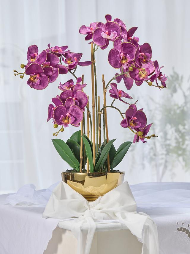 Produktbild von Kunstpflanze Phalaenopsis in goldener Keramikschale, 20 x 9 cm
