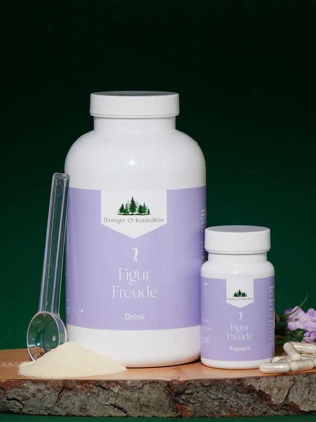 Produktbild von "Figur Freude Kur" mit Glucomannan & Capsaicinoiden Capsimax®, Kapseln & Drink, Monatsvorrat, 2-teilig