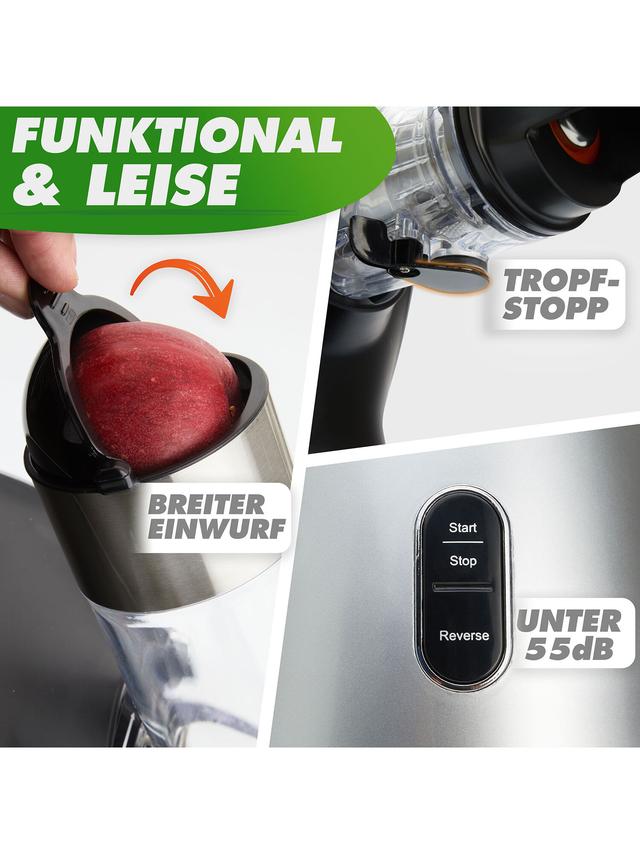 Produktbild von Nutrilovers Entsafter "Greenpress Slow Juicer" Edelstahl, BPA frei, 200 W