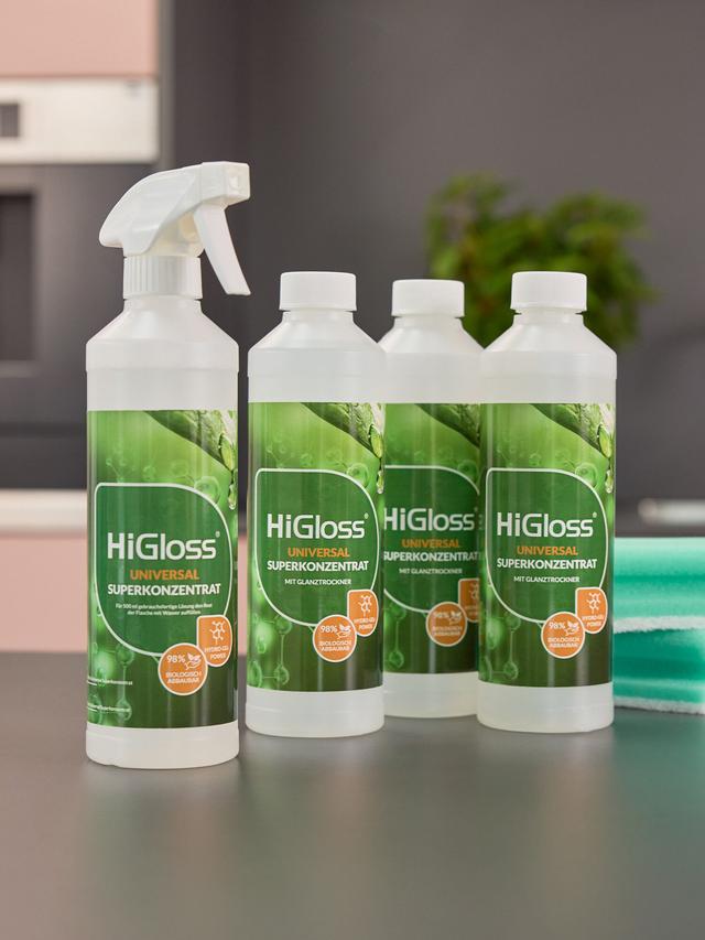 Produktbild von Universalreiniger "Superkonzentrat" Set mit Glanztrockner, 3x 500 ml + Leerflasche, Zerstäuberpistole & Schwämmen