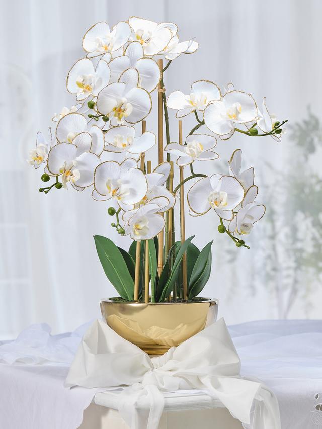 Produktbild von Kunstpflanze Phalaenopsis in goldener Keramikschale, 20 x 9 cm