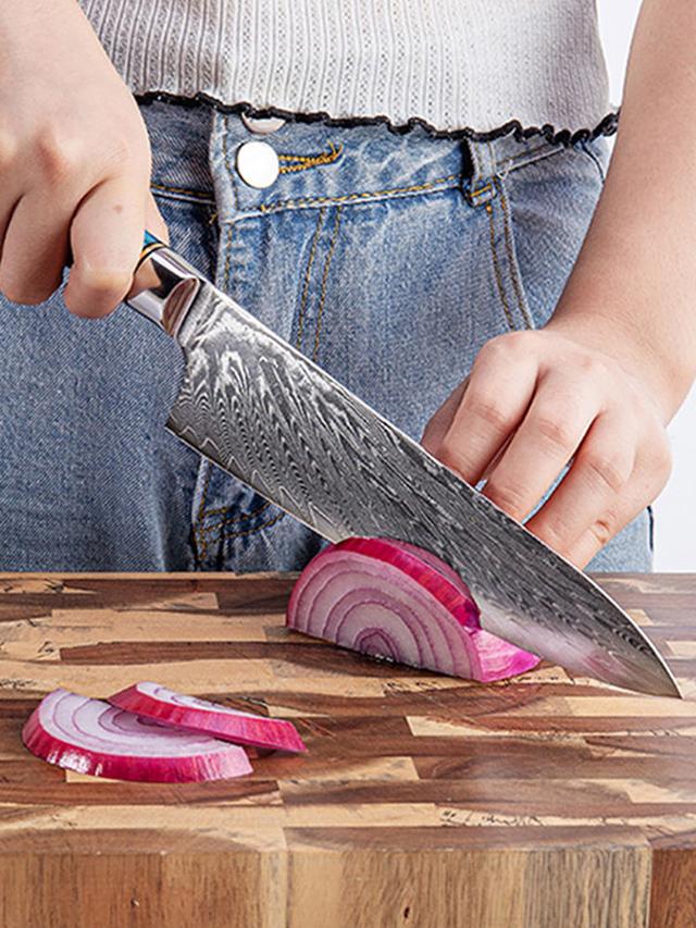 Produktbild von Damast Kochmesser "Mikkusu" inklusive Klingenschutz für dauerhafte Schärfe, 37,5 cm