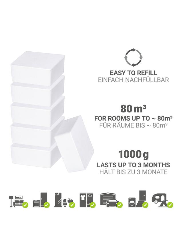 Produktbild von Raumentfeuchter "Cube" oder "Drop" Nachfüllpackung, für bis 80 qm2, rechteckig, gegen Feuchtigkeit und Gerüche, 6er-Set, 6000 g