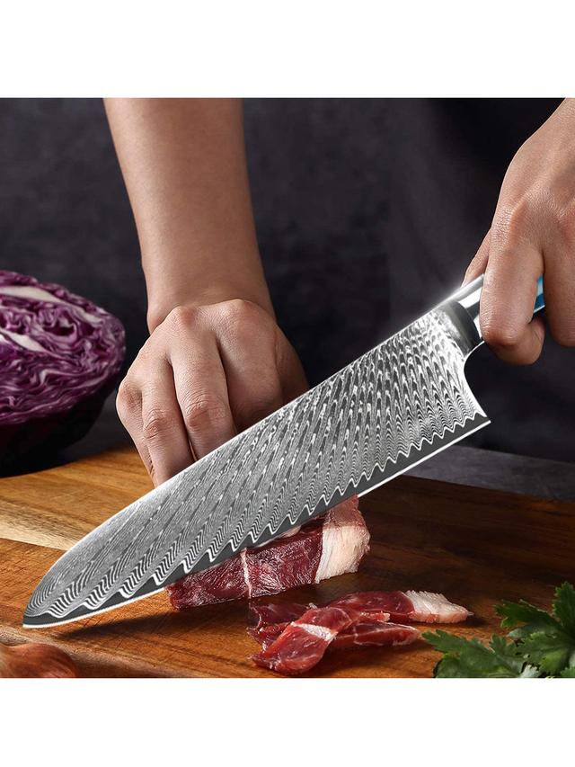 Produktbild von Damast Kochmesser "Mikkusu" inklusive Klingenschutz für dauerhafte Schärfe, 37,5 cm