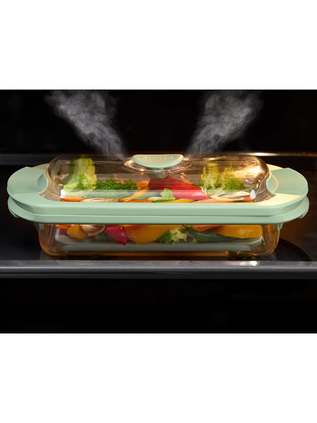 Produktbild von Dampfbox aus Glas mit Deckel und Dampfventil, Mikrowelle und Backofen, schonendes Garen, 2 Portionen, 0,75 l