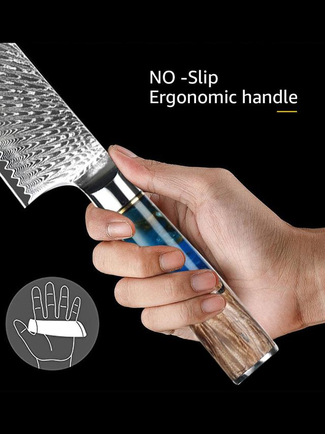 Produktbild von Damast Kochmesser "Mikkusu" inklusive Klingenschutz für dauerhafte Schärfe, 37,5 cm