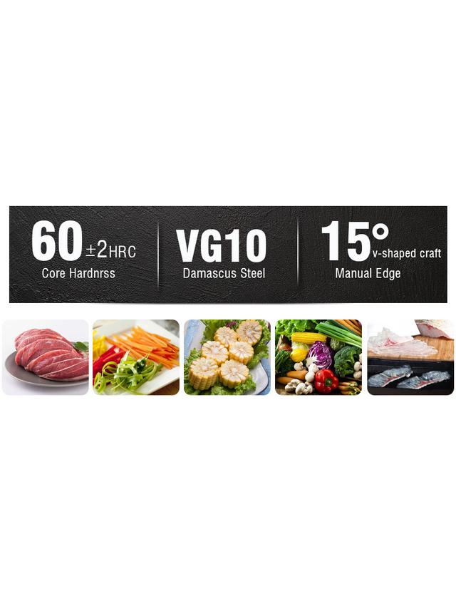 Produktbild von Damast Kochmesser "Mikkusu" inklusive Klingenschutz für dauerhafte Schärfe, 37,5 cm