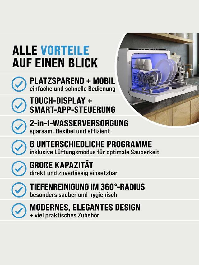 Produktbild von Mini Geschirrspüler für kleine Küche, mit Wassertank, 6 Programmen, 840 W