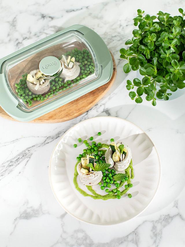 Produktbild von Dampfbox aus Glas mit Deckel und Dampfventil, Mikrowelle und Backofen, schonendes Garen, 2 Portionen, 0,75 l