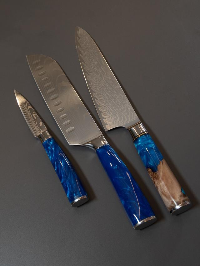 Produktbild von Damast Kochmesser "Mikkusu" inklusive Klingenschutz für dauerhafte Schärfe, 37,5 cm