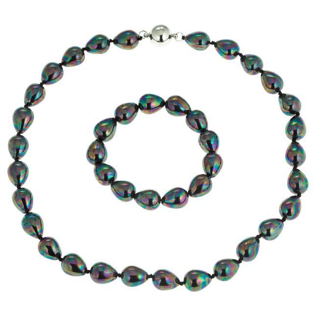 Produktbild von Collier & Armband, Muschelkernperlen, Tropfenform