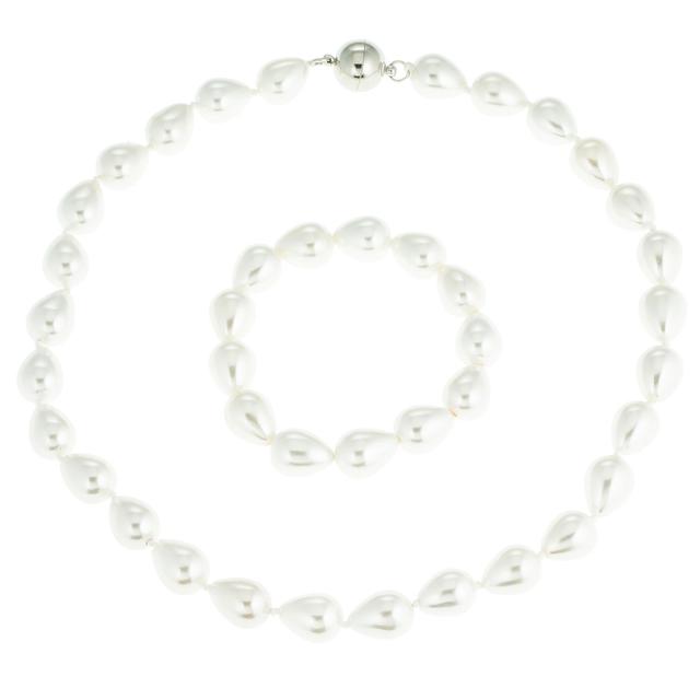 Produktbild von Collier & Armband, Muschelkernperlen, Tropfenform