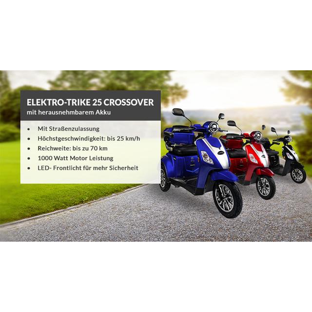 Produktbild von E-Trike "Crossover" Lithium Akku, mit Straßenzulassung, 75 km Reichweite, bis zu 25 km/h, 1000 W