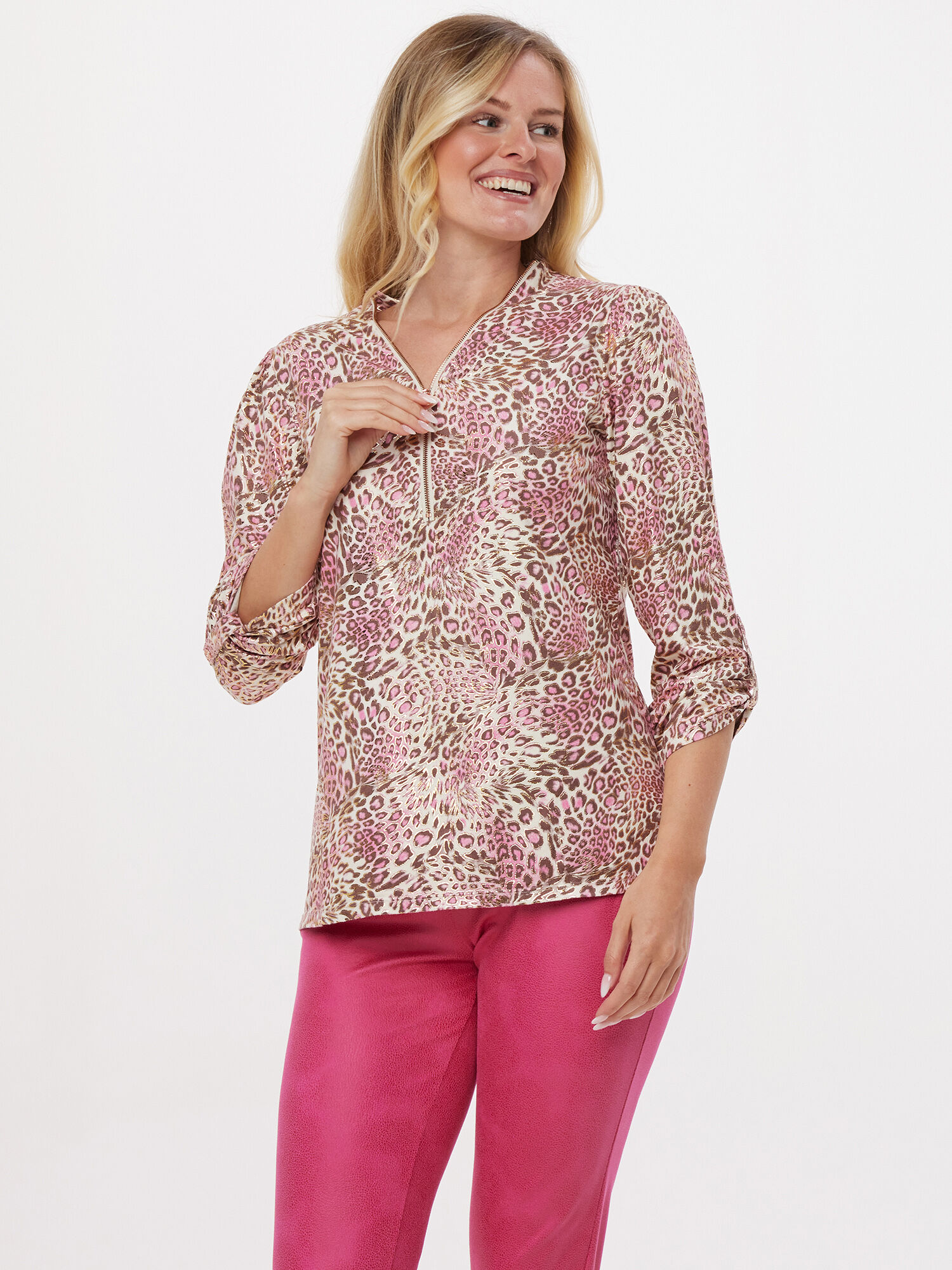 Monaco blue Blusenshirt mit Zipper Pink Leo