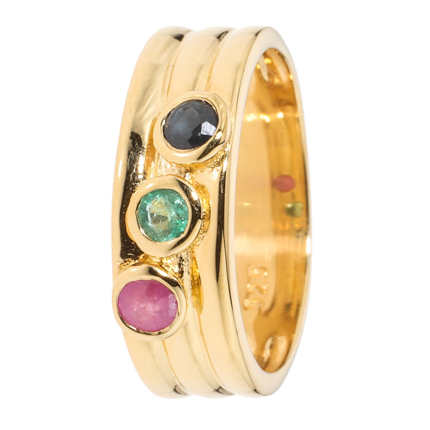 Trilogie Ring Rubin Saphir Smaragd Vergoldet Ringe