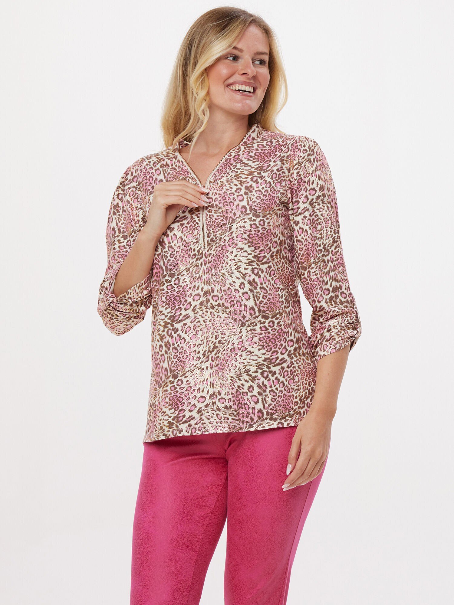 Monaco blue Blusenshirt mit Zipper Pink Leo