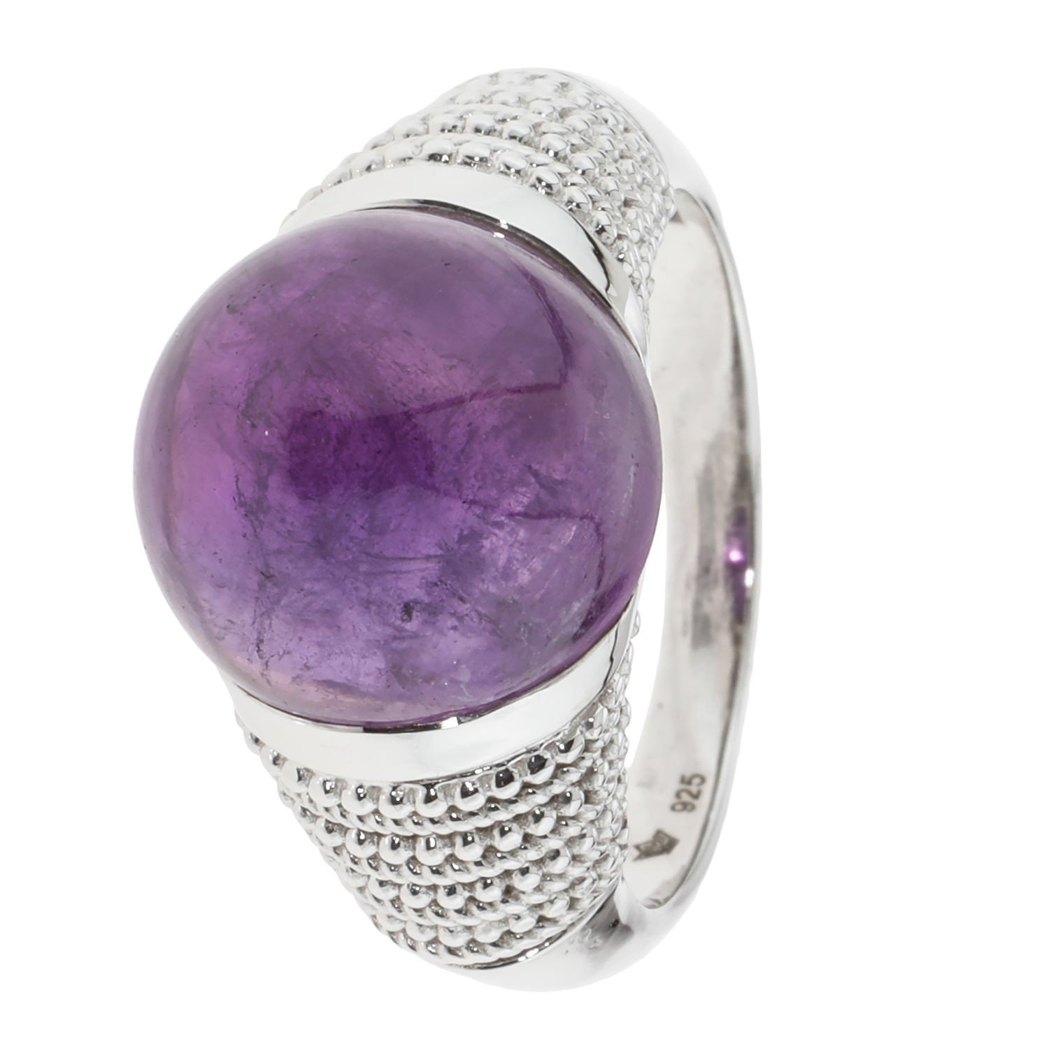 Solitar Ring Mit Amethyst Cabochon Rhodiniert Kala Ratna Marken