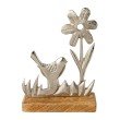 Aluminium Blüte+Vogel auf Holz Base