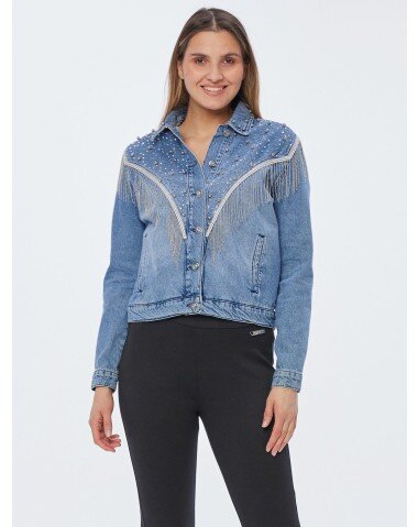 Jeansjacke Elvis mit Perlenfransen